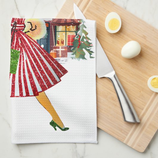 1950 Vintage Weihnachtsfrau Geschirrtuch (Viertel Falte)