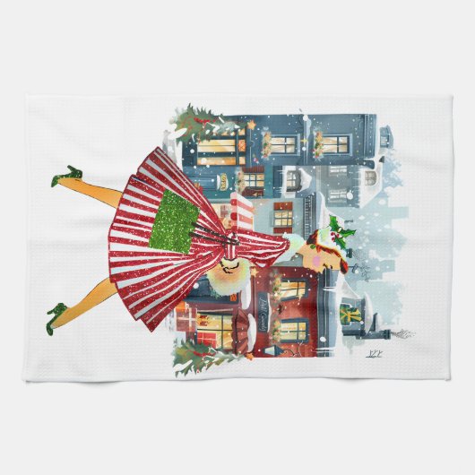 1950 Vintage Weihnachtsfrau Geschirrtuch (Horizontal)