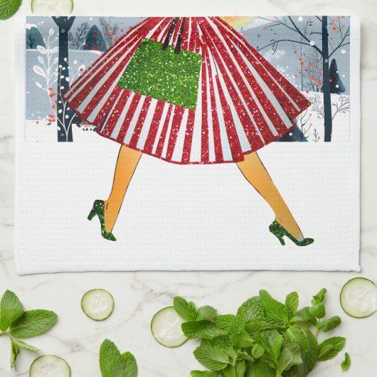 1950 Vintage Weihnachtsfrau Geschirrtuch (Gefaltet)