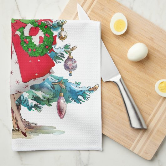 1950 Vintage Weihnachtsfrau Geschirrtuch (Viertel Falte)