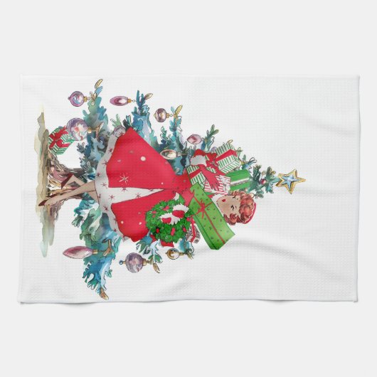 1950 Vintage Weihnachtsfrau Geschirrtuch (Horizontal)