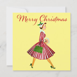 1950 Vintage Weihnachtsfrau Karte