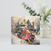 1950 Vintage Weihnachtsfrau Karte (Stehend Vorderseite)