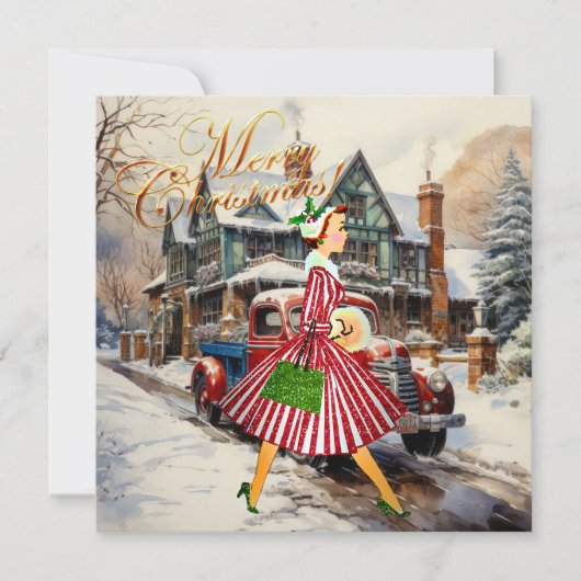 1950 Vintage Weihnachtsfrau Karte (Vorderseite)