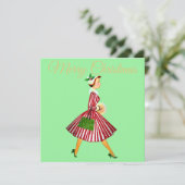 1950 Vintage Weihnachtsfrau Karte (Stehend Vorderseite)