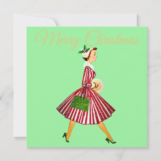 1950 Vintage Weihnachtsfrau Karte (Vorderseite)