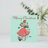 1950 Vintage Weihnachtsfrau Karte (Stehend Vorderseite)