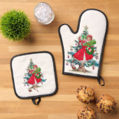 1950 Vintage Weihnachtsfrau Ofenhandschuh & Topflappen-Set (Oben Unten)