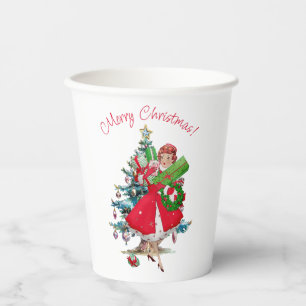 1950 Vintage Weihnachtsfrau Pappbecher