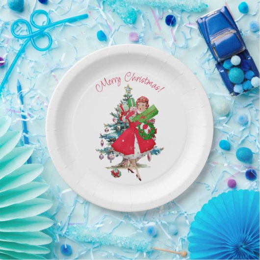 1950 Vintage Weihnachtsfrau Pappteller (Party)