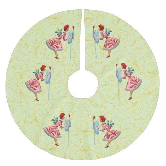 1950 Vintage Weihnachtsfrau Polyester Weihnachtsbaumdecke (Vorderseite)