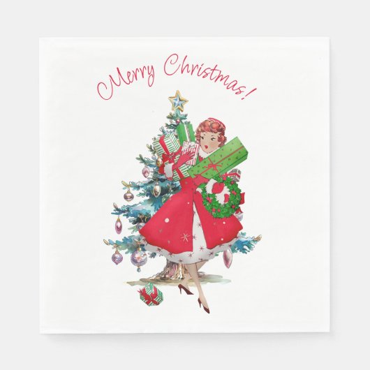 1950 Vintage Weihnachtsfrau Serviette (Vorderseite)