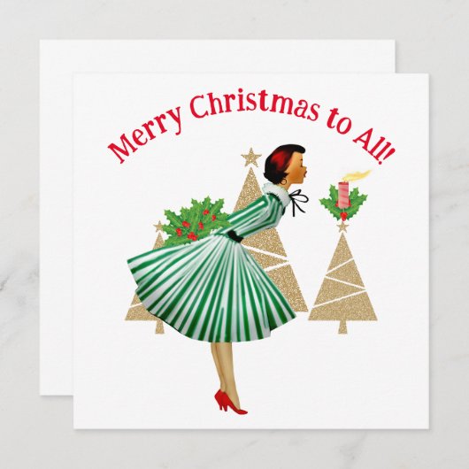 1950 Vintage Weihnachtsgrüße der Lady Einladung (Vorne/Hinten)