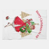 1950 Vintage Weihnachtsgrüße der Lady Geschirrtuch (Horizontal)