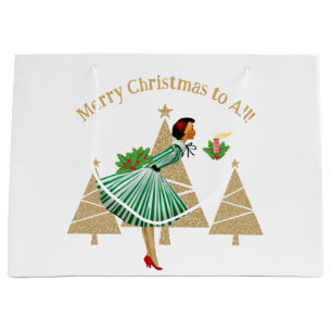 1950 Vintage Weihnachtsgrüße der Lady Große Geschenktüte