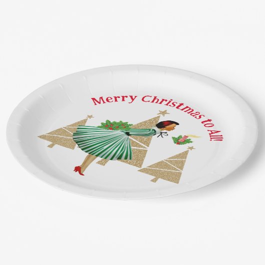 1950 Vintage Weihnachtsgrüße der Lady Pappteller (Schrägansicht)