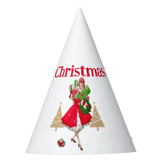 1950 Vintage Weihnachtsgrüße der Lady Partyhütchen (Vorderseite)