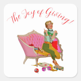 1950 Vintage Weihnachtsgrüße der Lady Quadratischer Aufkleber