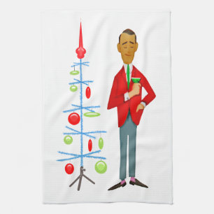 1950 Vintage Weihnachtsmann mit Weihnachtsbaum Geschirrtuch