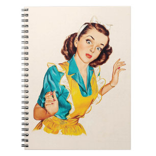 1950 Vintager Backtag Frau in Schürze Notizblock