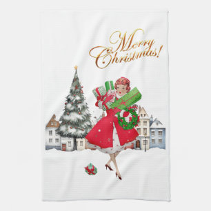 1950 Vintager Weihnachtskauf für Frauen Geschirrtuch