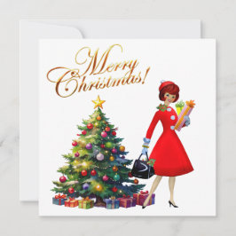 1950 Vintager Weihnachtskauf für Frauen Karte