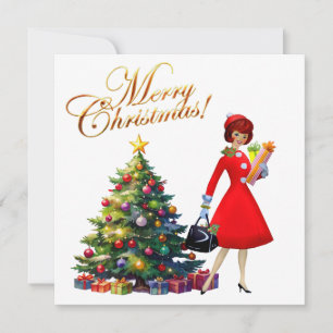 1950 Vintager Weihnachtskauf für Frauen Karte
