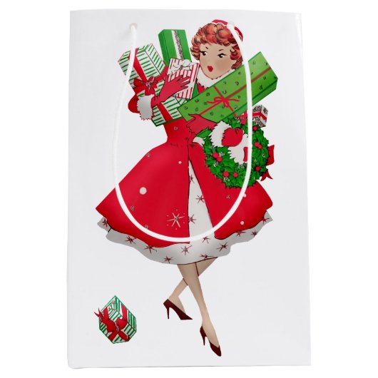 1950 Vintager Weihnachtskauf für Frauen Mittlere Geschenktüte (Vorderseite)