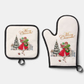 1950 Vintager Weihnachtskauf für Frauen Ofenhandschuh & Topflappen-Set (Vorderseite)