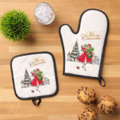 1950 Vintager Weihnachtskauf für Frauen Ofenhandschuh & Topflappen-Set (Oben Unten)
