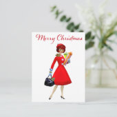 1950 Vintager Weihnachtskauf für Frauen Postkarte (Stehend Vorderseite)