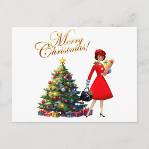 1950 Vintager Weihnachtskauf für Frauen Postkarte