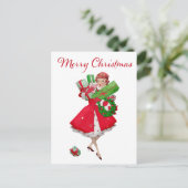 1950 Vintager Weihnachtskauf für Frauen Postkarte (Stehend Vorderseite)