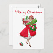 1950 Vintager Weihnachtskauf für Frauen Postkarte (Vorne/Hinten)