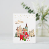 1950 Vintages Paar Frohe Weihnachten Postkarte (Stehend Vorderseite)