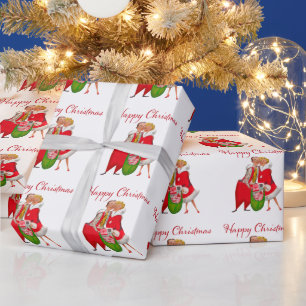 1950 Vintages Paar mit Weihnachtsgeschenksack Geschenkpapier