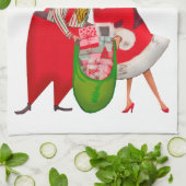 1950 Vintages Paar mit Weihnachtsgeschenksack Geschirrtuch (Gefaltet)