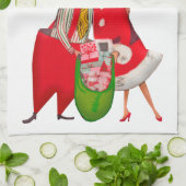 1950 Vintages Paar mit Weihnachtsgeschenksack Geschirrtuch (Gefaltet)