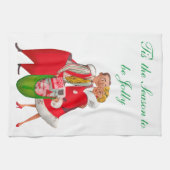 1950 Vintages Paar mit Weihnachtsgeschenksack Geschirrtuch (Horizontal)