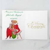 1950 Vintages Paar mit Weihnachtsgeschenksack Karte (Innenseite)