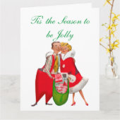 1950 Vintages Paar mit Weihnachtsgeschenksack Karte (Gelbe Blume)