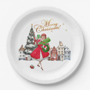1950 Vintages Weihnachtsgeschäft für Lady Pappteller