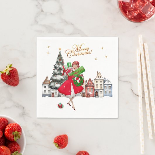 1950 Vintages Weihnachtsgeschäft für Lady Serviette (Beispiel)