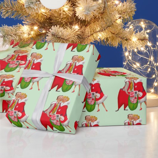 1950 Vintages Weihnachtspaar Geschenkpapier (Feiertage)