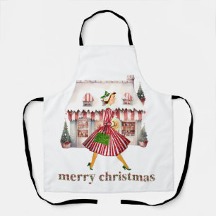 1950 Weihnachten Vintage Dame Einkaufen Schürze