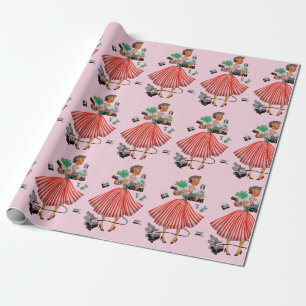 1950 Weihnachten Vintage-Dame   Geschenkpapier