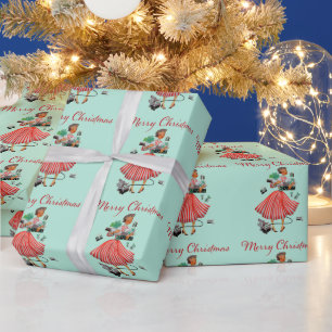 1950 Weihnachten Vintage-Dame  Geschenkpapier