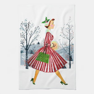 1950 Weihnachten Vintage Dame Geschirrtuch