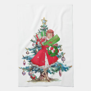 1950 Weihnachten Vintage Dame Geschirrtuch