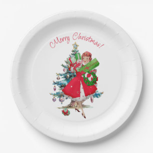 1950 Weihnachten Vintage-Dame Pappteller